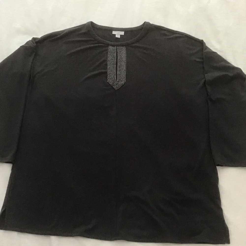 J.Jill Dark Gray Metallic Sparkle Keyhole Tunic Top, Size L
